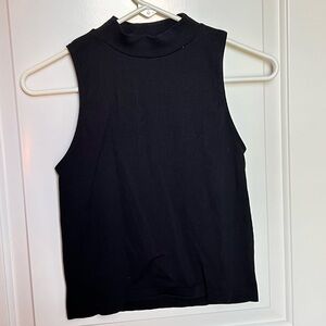 Pink Rose Black Sleeveless Mock Neck Ribbed Top